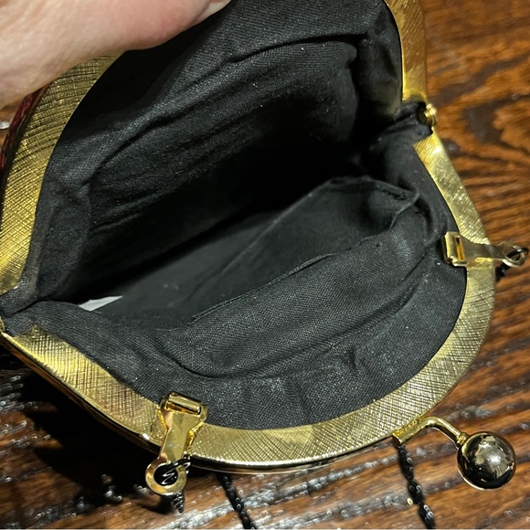 VINTAGE Black Mesh Snap Closure Shoulder Clutch Bag w/ Chain 90's - Picture 4 of 6